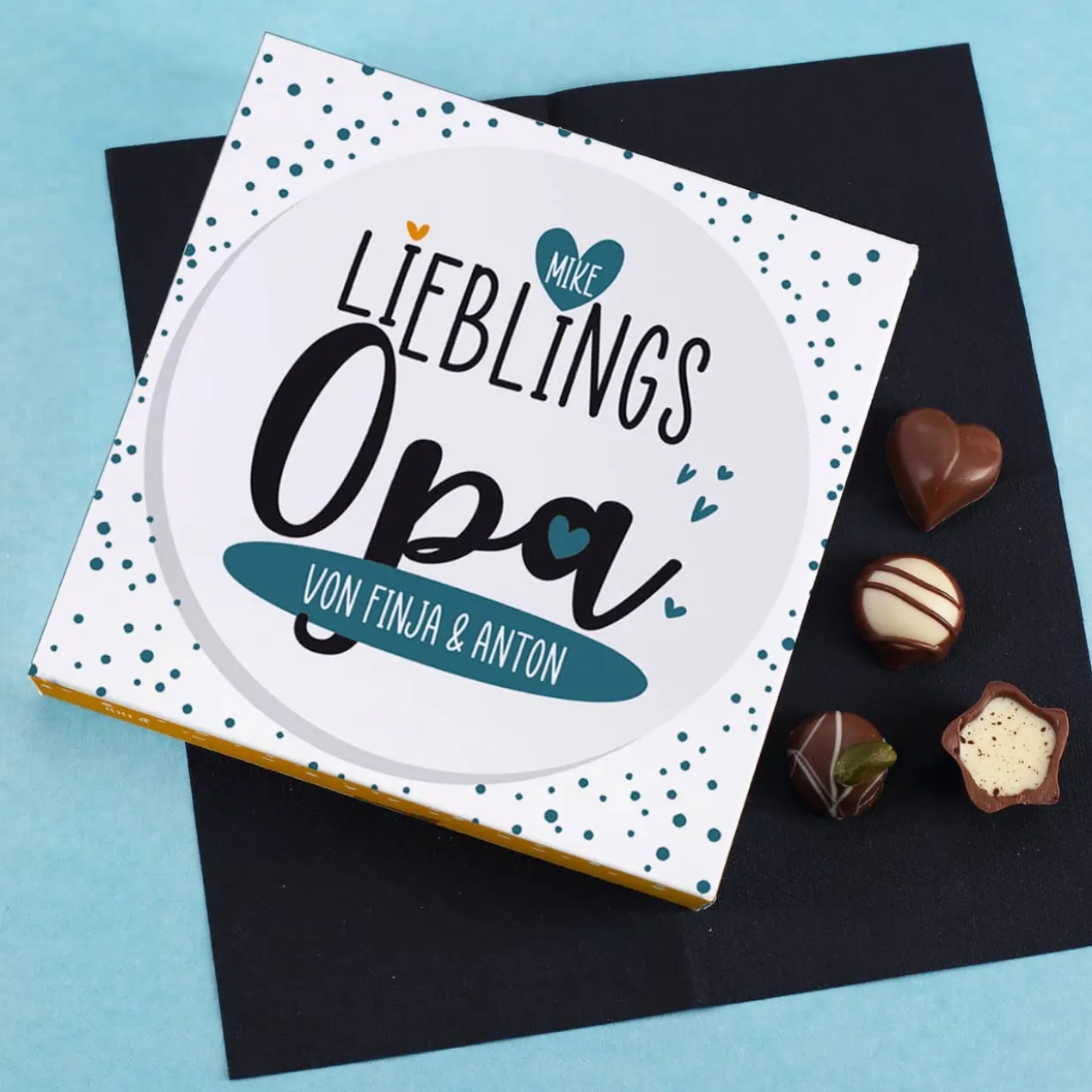 Lieblingsopa - Lindt Pralinés mit Name und Wunschtext 100g