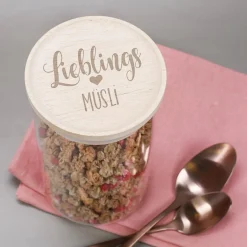 Lieblings... Vorratsdose aus Glas mit graviertem Holzdeckel in zwei Größen