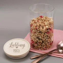 Lieblings... Vorratsdose aus Glas mit graviertem Holzdeckel in zwei Größen