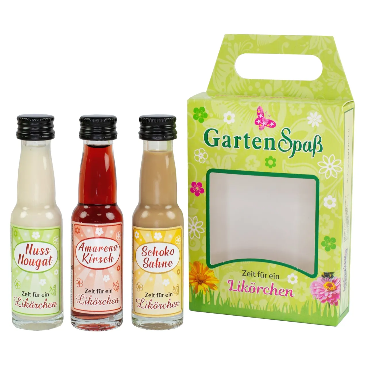 Likör 3er Set 'Gartenspaß' | Nuss-Nougat, Amarena-Kirsch & Schoko-Sahne
