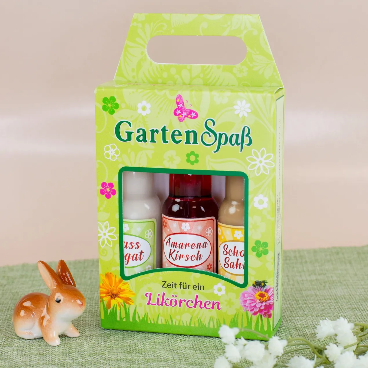 Likör 3er Set 'Gartenspaß' | Nuss-Nougat, Amarena-Kirsch & Schoko-Sahne