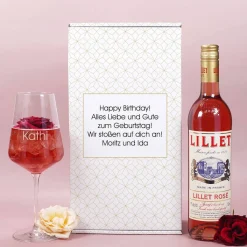 Lillet Geschenkset mit graviertem Weinglas für verschiedene Anlässe