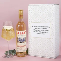 Lillet Geschenkset mit graviertem Weinglas für verschiedene Anlässe