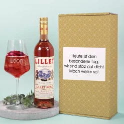 Lillet Geschenkset mit graviertem Weinglas für verschiedene Anlässe