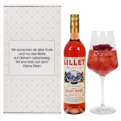 Lillet Geschenkset mit graviertem Weinglas für verschiedene Anlässe