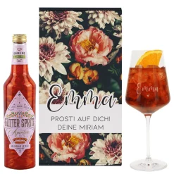 Lillet Geschenkset mit graviertem Weinglas und eleganten Vintage Blumenmotiv