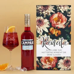 Lillet Geschenkset mit graviertem Weinglas und eleganten Vintage Blumenmotiv