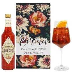 Lillet Geschenkset mit graviertem Weinglas und eleganten Vintage Blumenmotiv
