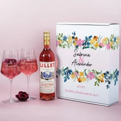 Lillet Geschenkset zur Hochzeit mit Wildblumen und Ihren Wunschangaben gestaltet