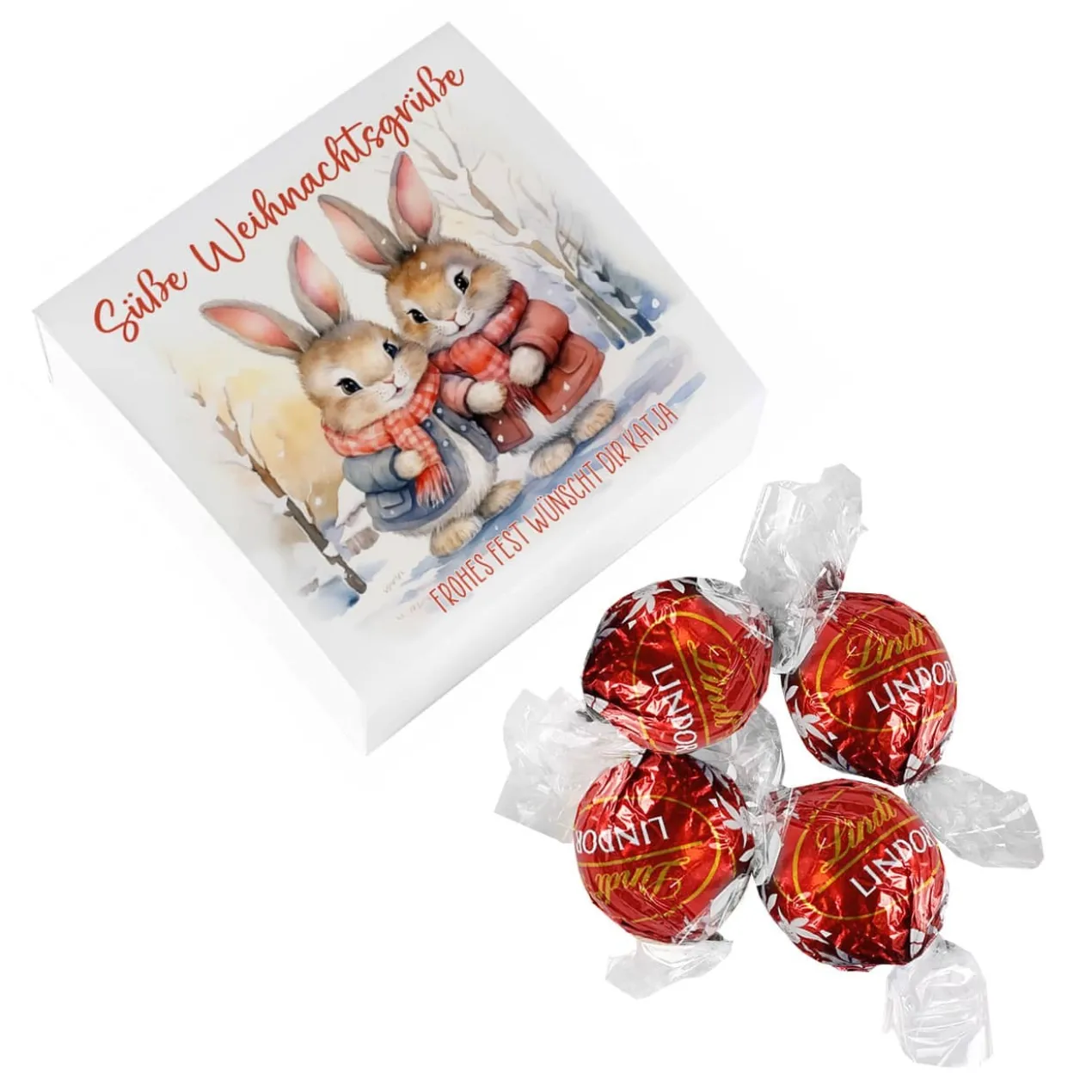 4 Lindorkugeln in persönlicher Verpackung - Süße Weihnachtsgrüße