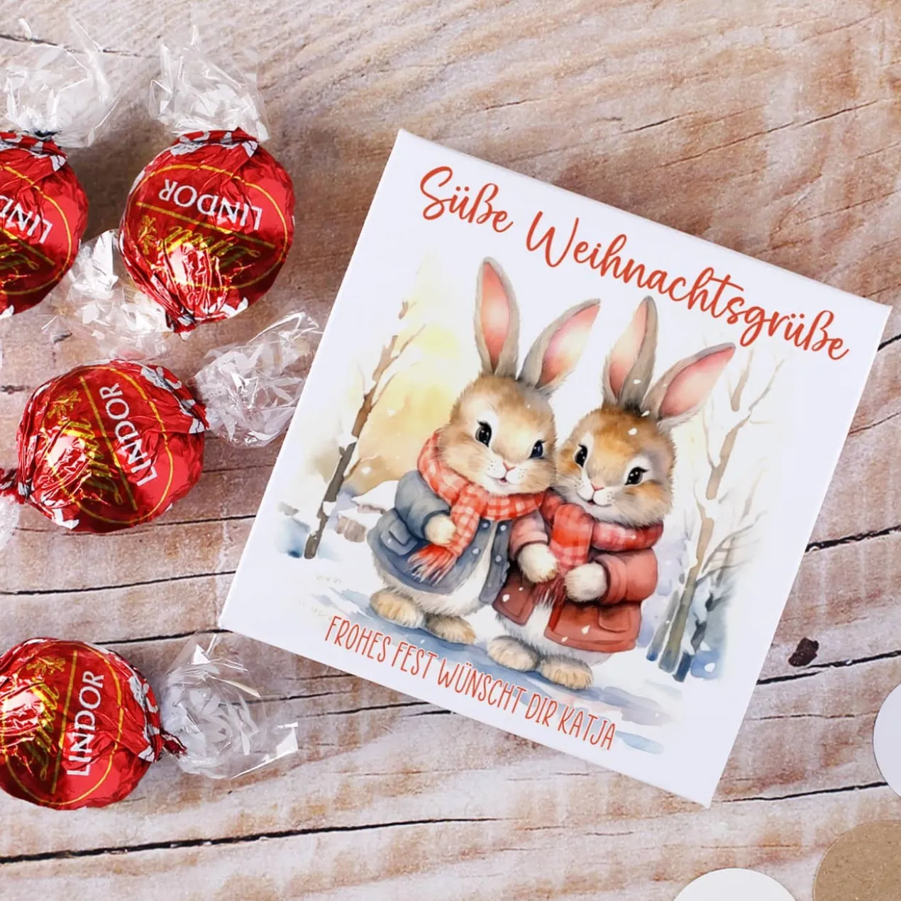 4 Lindorkugeln in persönlicher Verpackung - Süße Weihnachtsgrüße