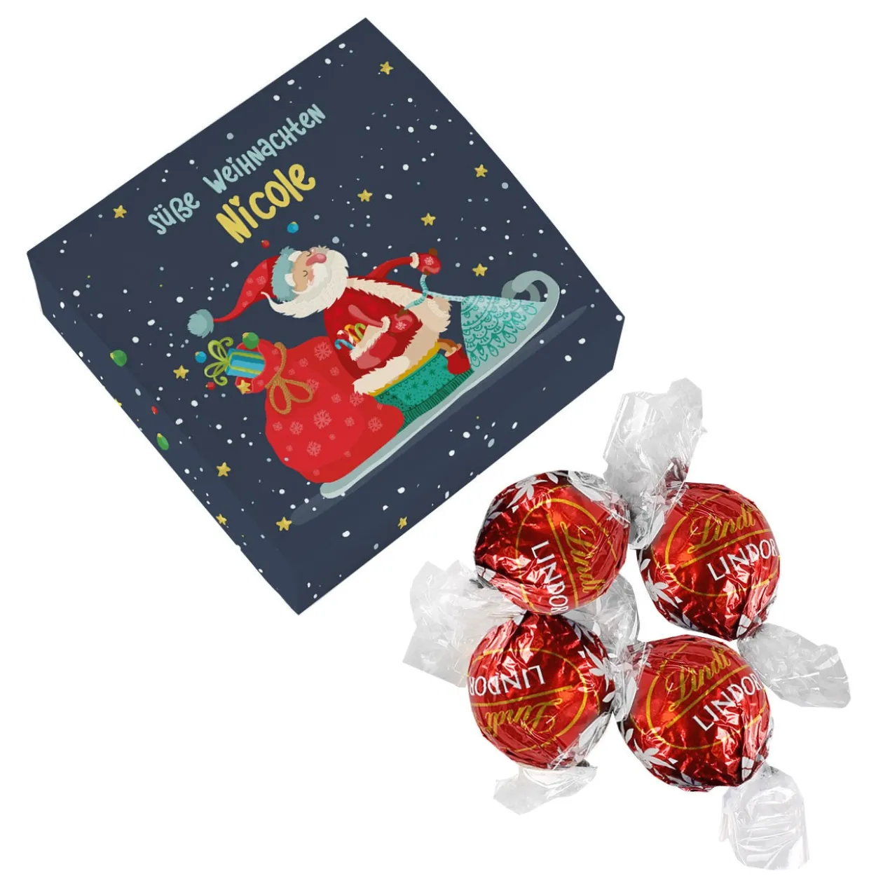 4 Lindorkugeln in weihnachtlicher Verpackung