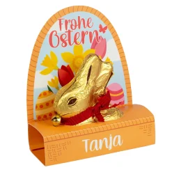 Lindt Goldhase 100 g personalisiert mit Name im Osterkörbchen 'Frohe Ostern' | Süßes Ostergeschenk