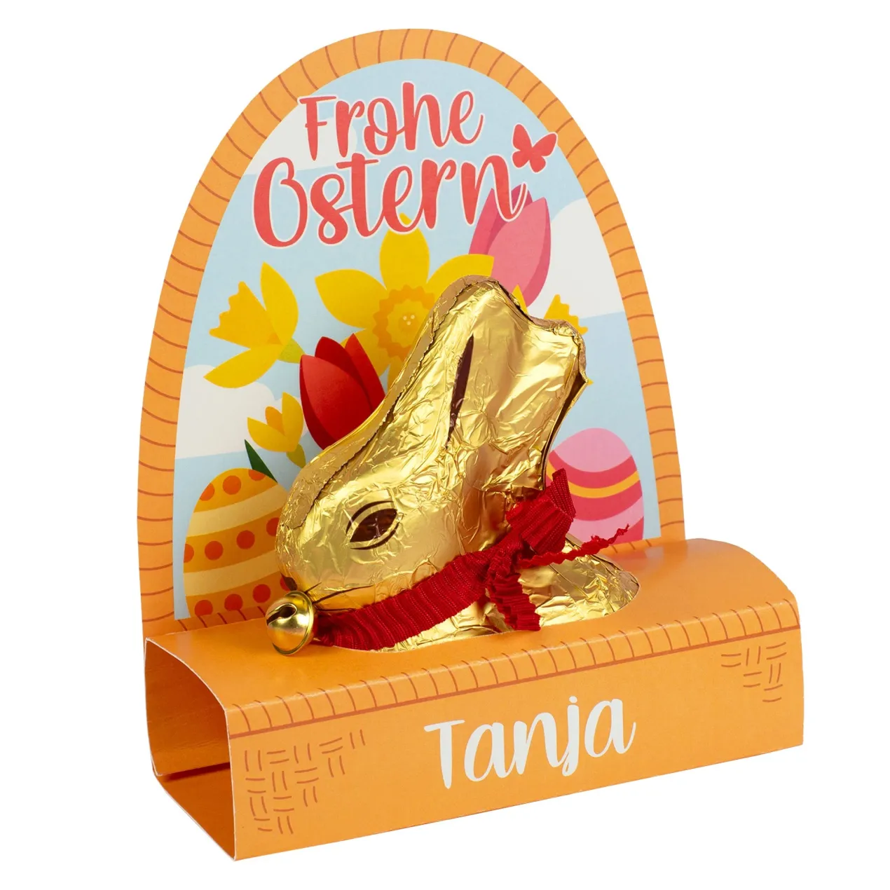 Lindt Goldhase 100 g personalisiert mit Name im Osterkörbchen 'Frohe Ostern' | Süßes Ostergeschenk