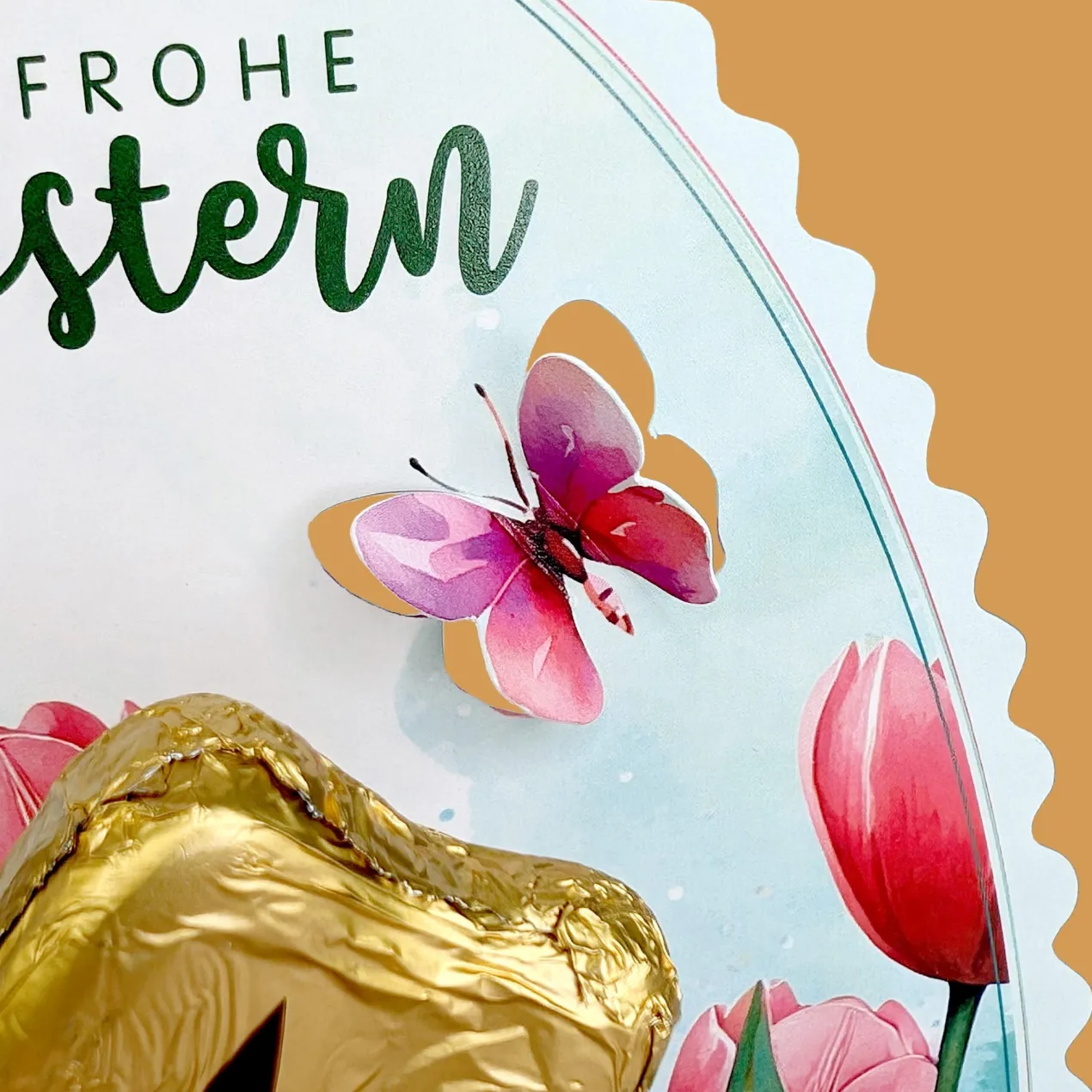 Lindt Goldhase in personalisierter Osterverpackung mit Wunschname "Frohe Ostern"