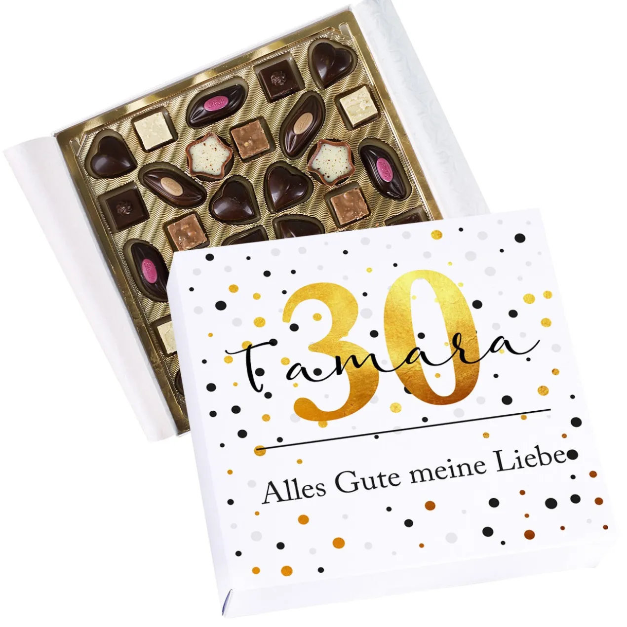 32 Lindt Mini Pralinen alkoholfrei zum Geburtstag mit Name, Alter und Wunschtext