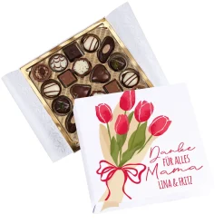 Lindt Pralinen 'Danke Mama' personalisiert mit Wunschtext & Tulpen Box | Geschenk zum Muttertag