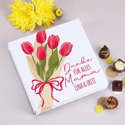 Lindt Pralinen 'Danke Mama' personalisiert mit Wunschtext & Tulpen Box | Geschenk zum Muttertag