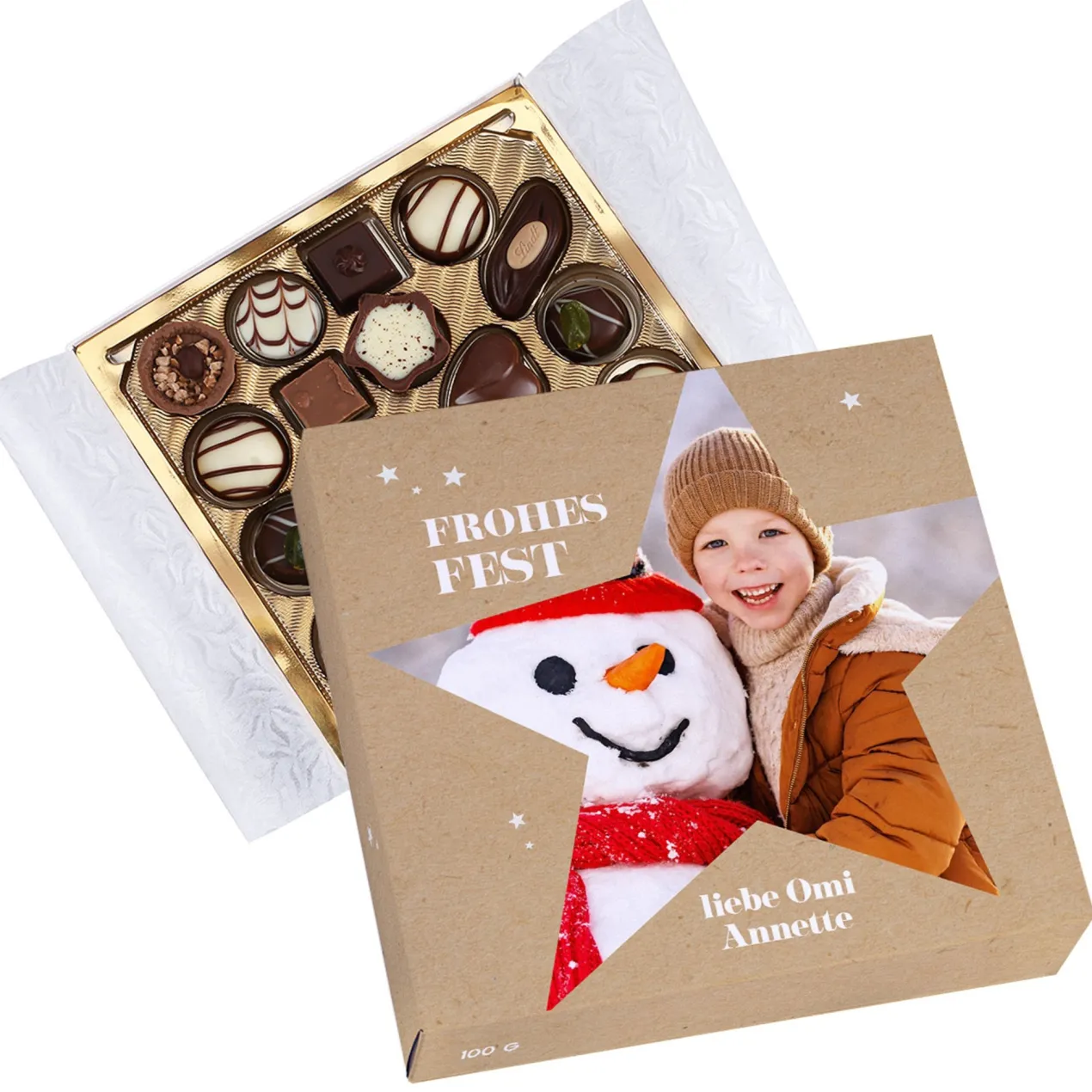 Lindt Pralinen 'Frohes Fest' personalisiert mit Foto & Wunschtext | Süßes Weihnachtsgeschenk