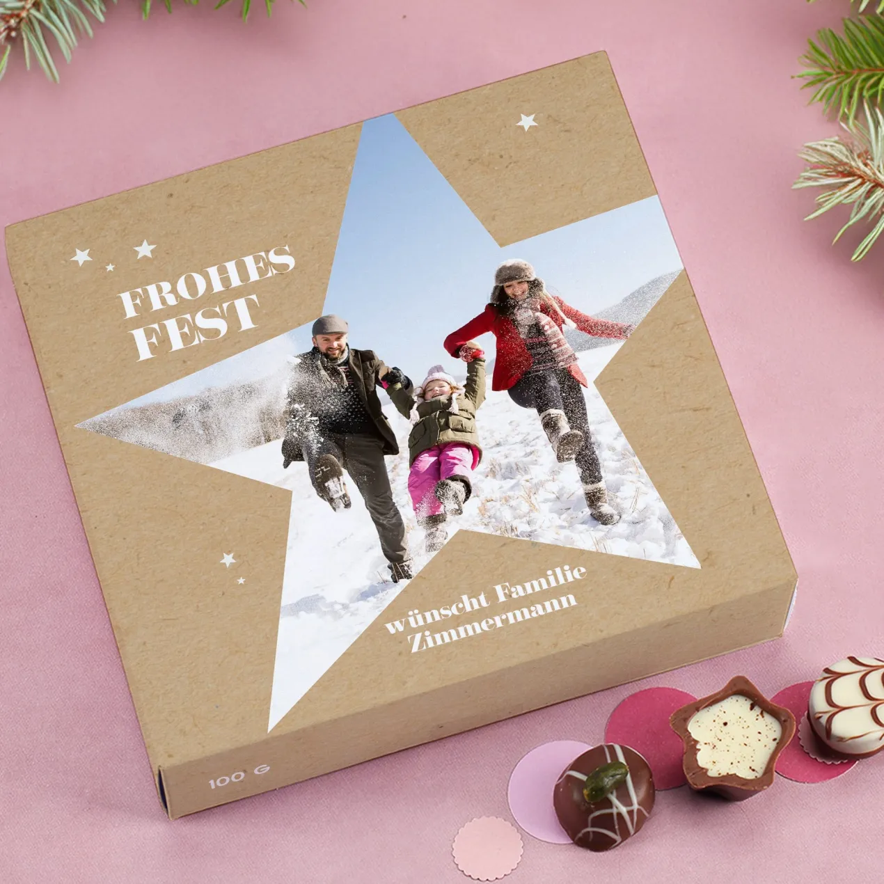 Lindt Pralinen 'Frohes Fest' personalisiert mit Foto & Wunschtext | Süßes Weihnachtsgeschenk