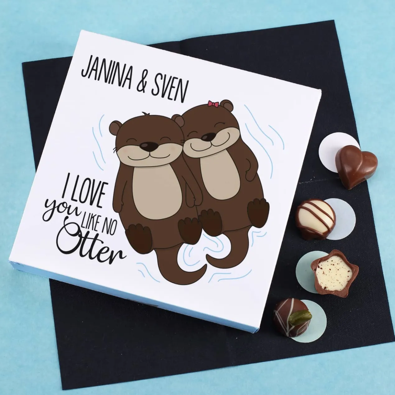 Lindt-Pralinen "I love you like no Otter" mit Namen und Wunschtext
