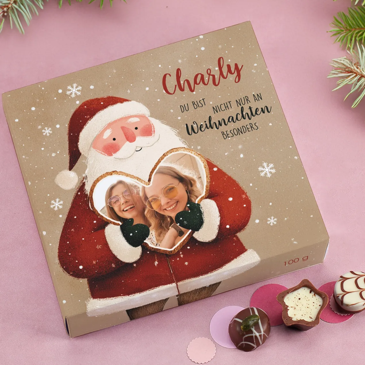 Lindt Pralinen mit Weihnachtsmann-Motiv personalisiert mit Foto & Name | Geschenk zu Weihnachten
