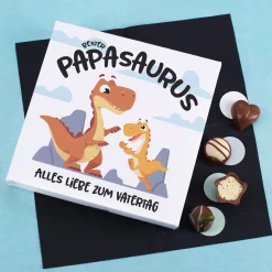 Lindt Pralinen personalisiert mit Wunschtext als Geschenk zum Vatertag für Papa | Bester Papasaurus