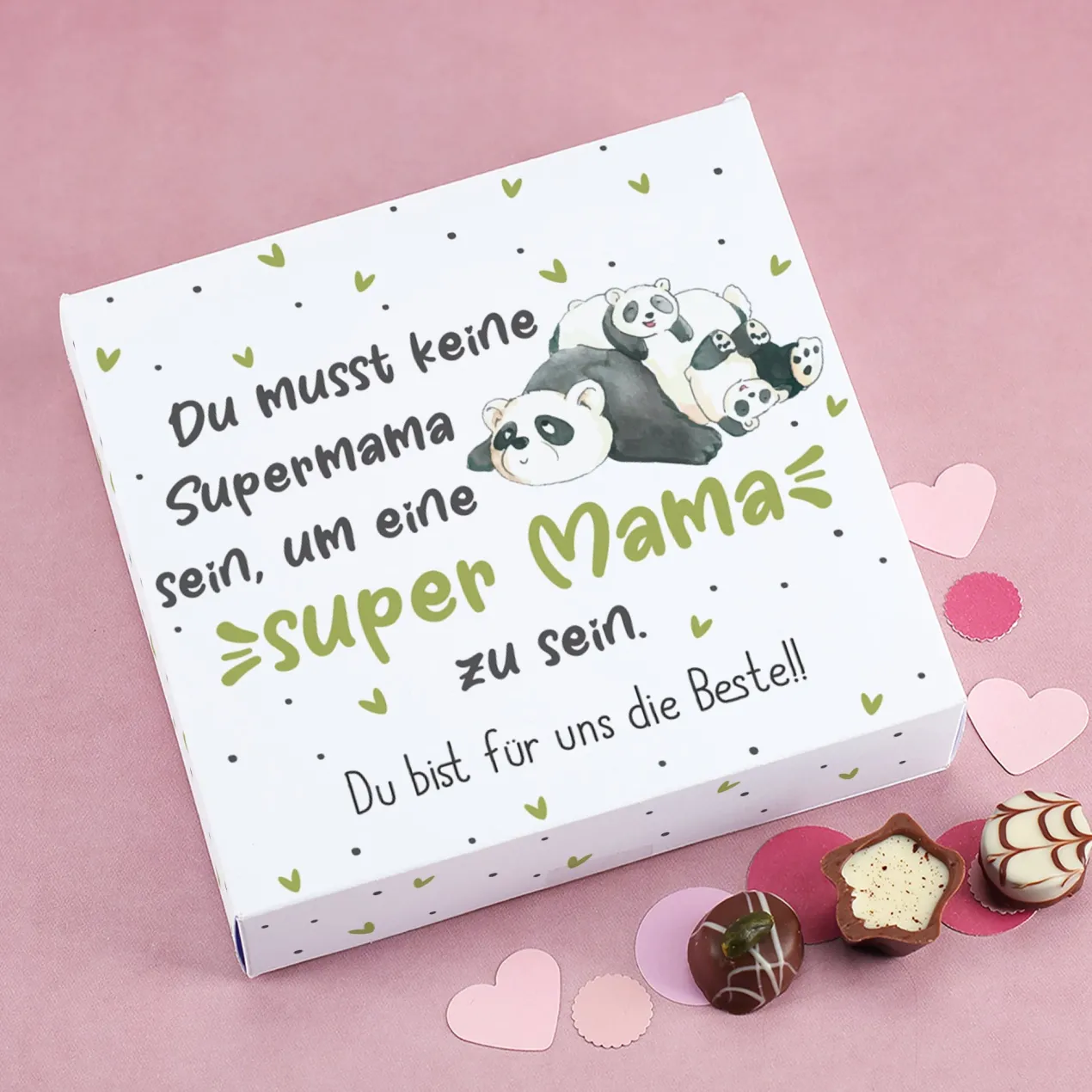 Lindt Pralinen 'Super Mama' personalisiert mit Wunschtext & Panda Motiv | Geschenk zum Muttertag