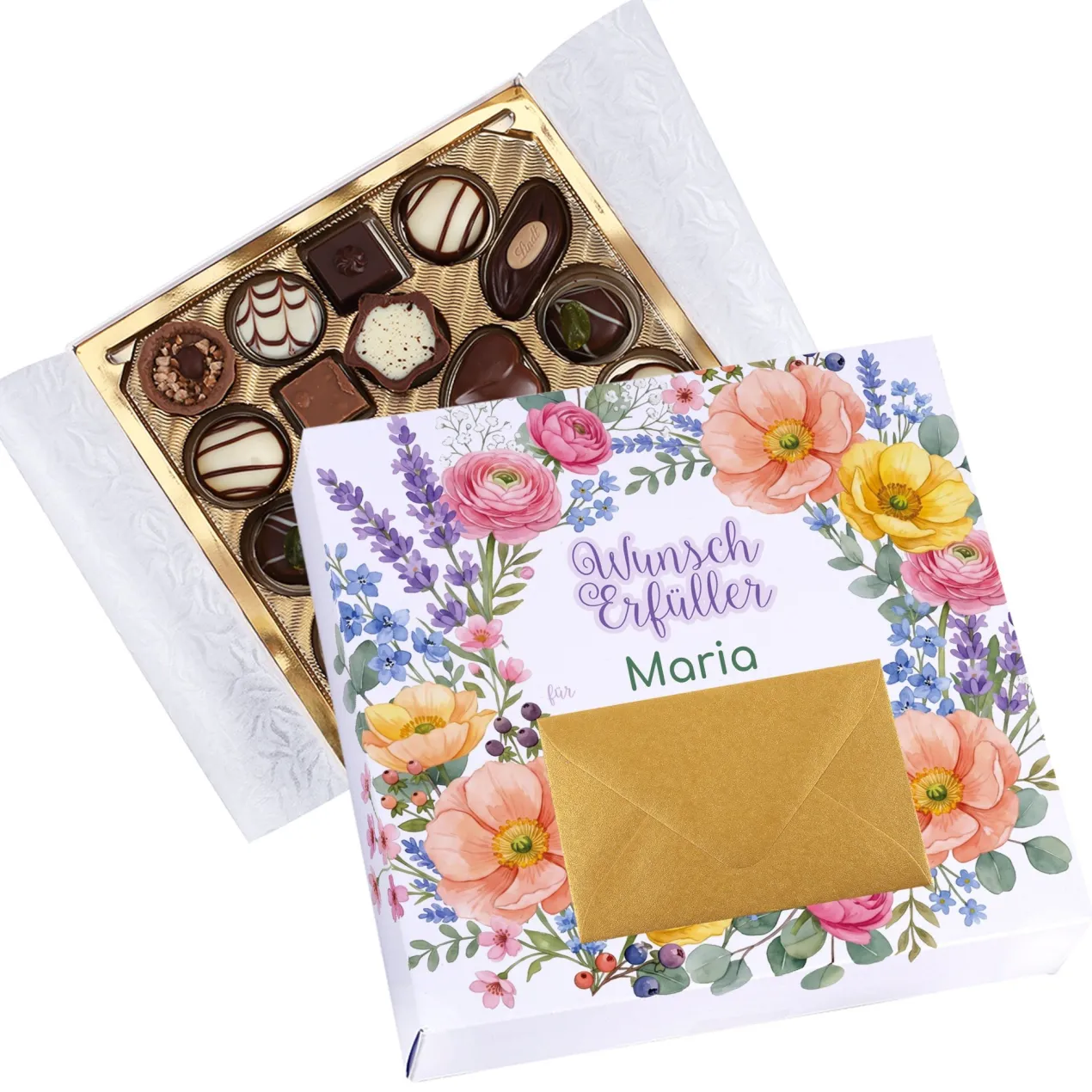 Lindt Pralinen Wunscherfüller mit Geldumschlag & Name | Geldgeschenk für Frauen zum Geburtstag