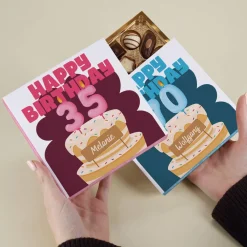 Lindt Pralinen zum Geburtstag mit Name und Alter in zwei Farbvarianten