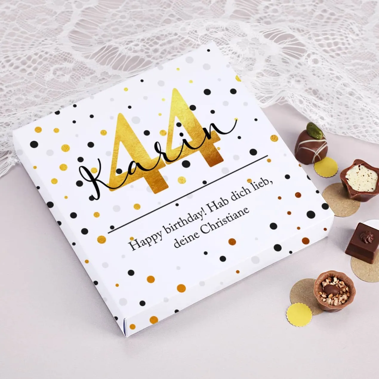 Lindt Pralinen zum Geburtstag mit schwarz-goldenem Motiv