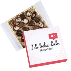 Lindt Pralinés - Ich liebe dich - mit Like-Symbol, Herzchen und Wunschtext