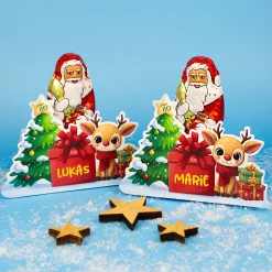 Lindt Schokoladenweihnachtsmann 70g mit personalisierter Verpackung zu Weihnachten | Rentier-Motiv