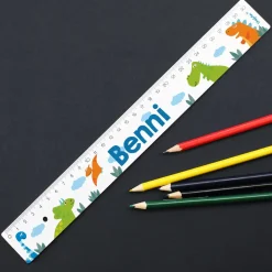 Lineal mit Dinosaurier Motiv und Namensaufdruck