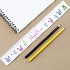 Lineal mit Watercolor Schmetterlingen und Namensaufdruck