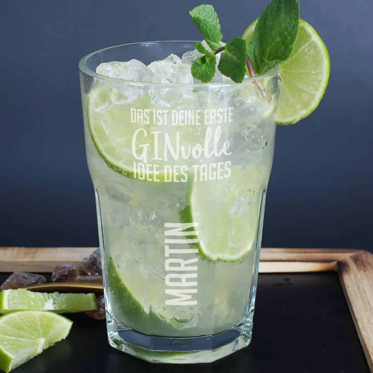 Longdrinkglas "GINvolle Idee" mit Ihrem Namen