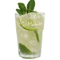 Longdrinkglas mit Limetten und Namensgravur