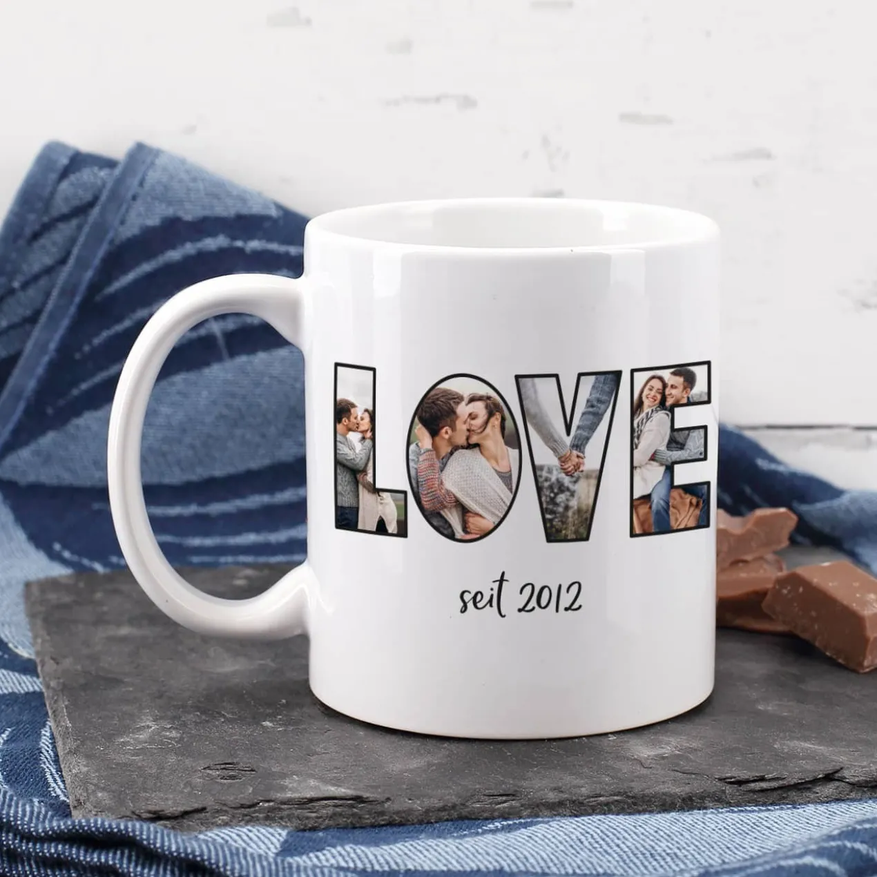 LOVE Fototasse mit Ihrem Wunschtext
