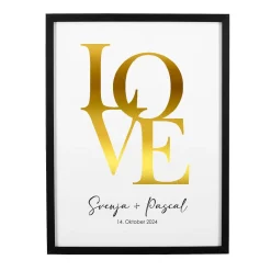 LOVE vergoldetes Wandbild mit Namen & Datum für Paare, 40x30cm