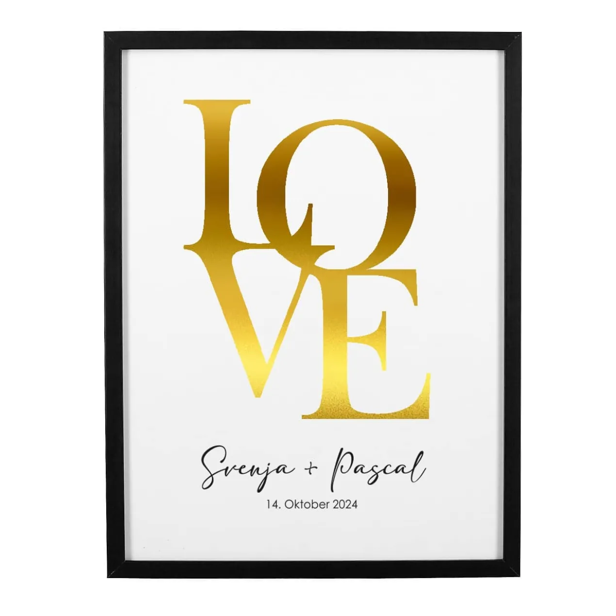 LOVE vergoldetes Wandbild mit Namen & Datum für Paare, 40x30cm