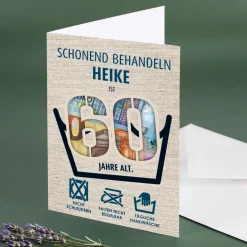 Lustige Geldgeschenk-Karte zum 60. Geburtstag als Waschanleitung personalisiert mit Name