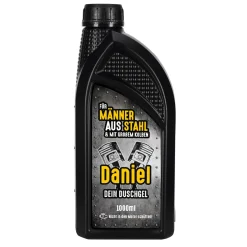 Lustiges Duschgel in Form einer 1L Motoröl Flasche | Personalisiertes Geschenk für Männer aus Stahl