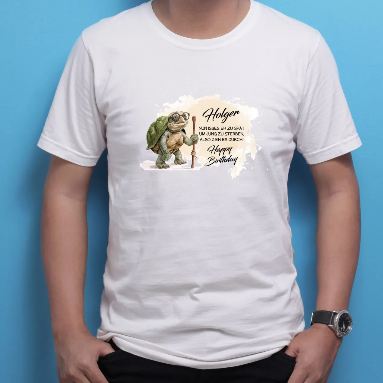Lustiges T-Shirt zum Geburtstag personalisiert mit Name | 'Zu alt um jung zu sterben'
