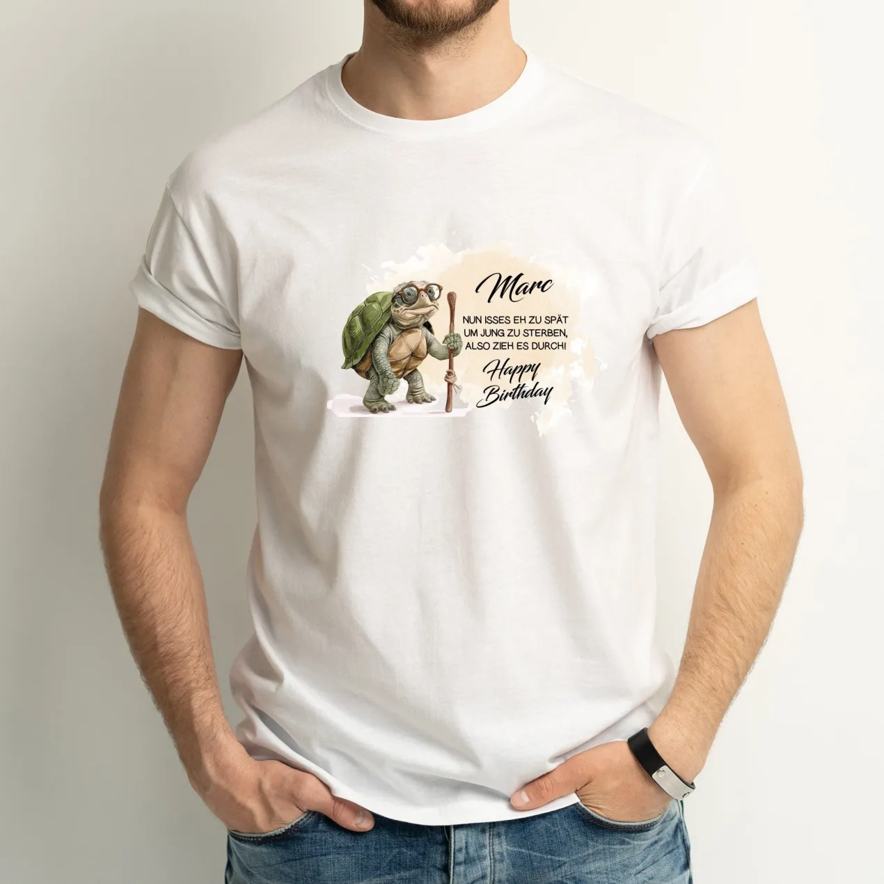 Lustiges T-Shirt zum Geburtstag personalisiert mit Name | 'Zu alt um jung zu sterben'