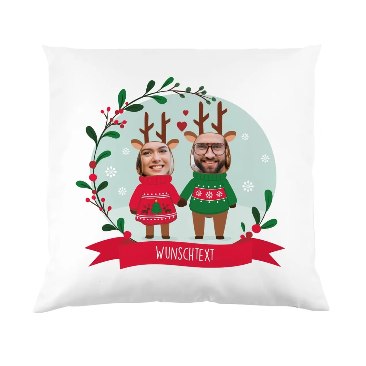 Lustiges Weihnachtskissen mit Fotos und Wunschtext