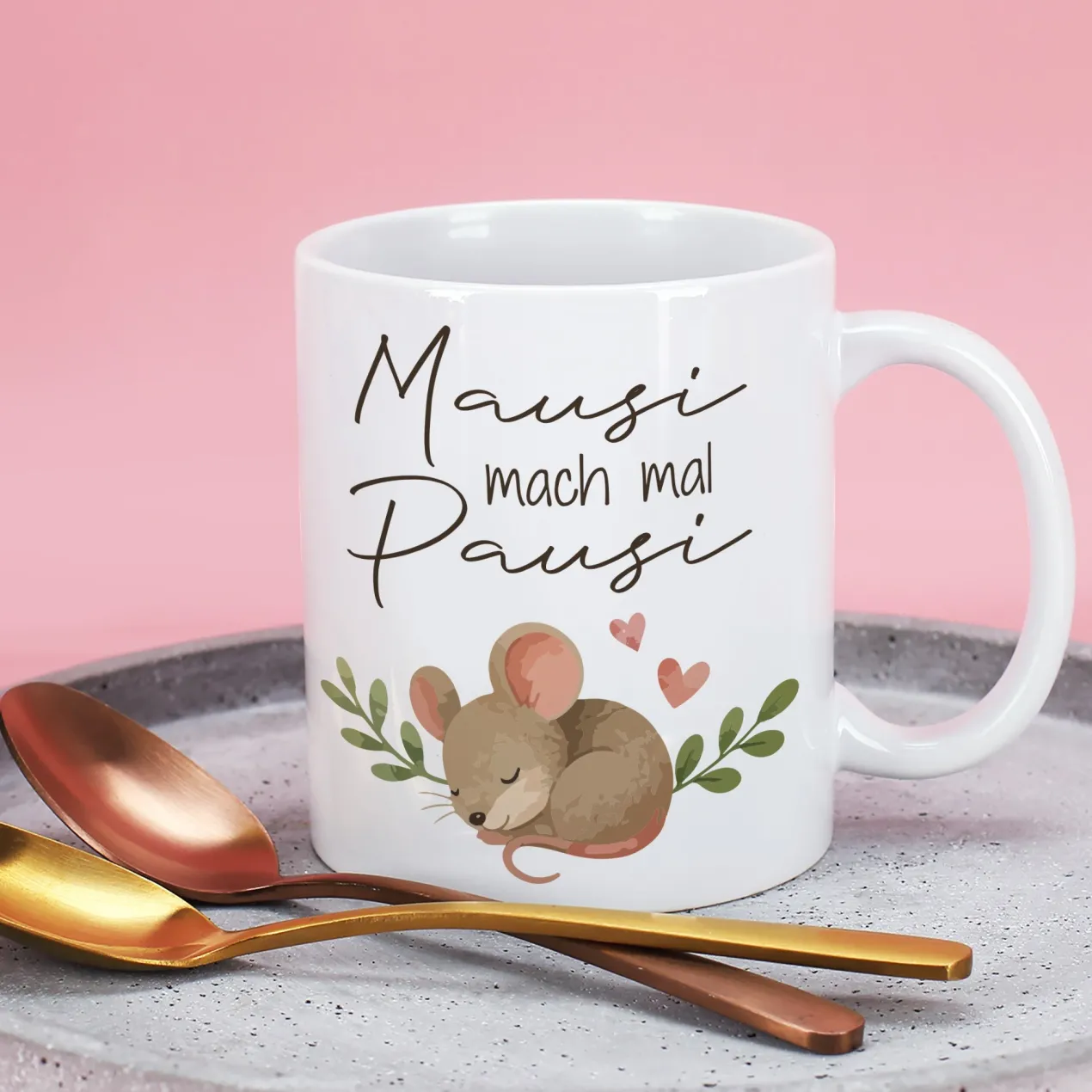 Lustige Tasse 'Mausi mach mal Pausi' mit Maus Motiv | Kaffeetasse als Geschenk für Frauen & Kollegin