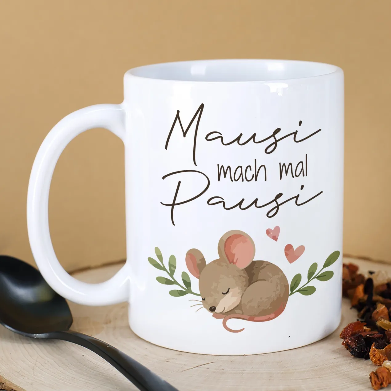 Lustige Tasse 'Mausi mach mal Pausi' mit Maus Motiv | Kaffeetasse als Geschenk für Frauen & Kollegin