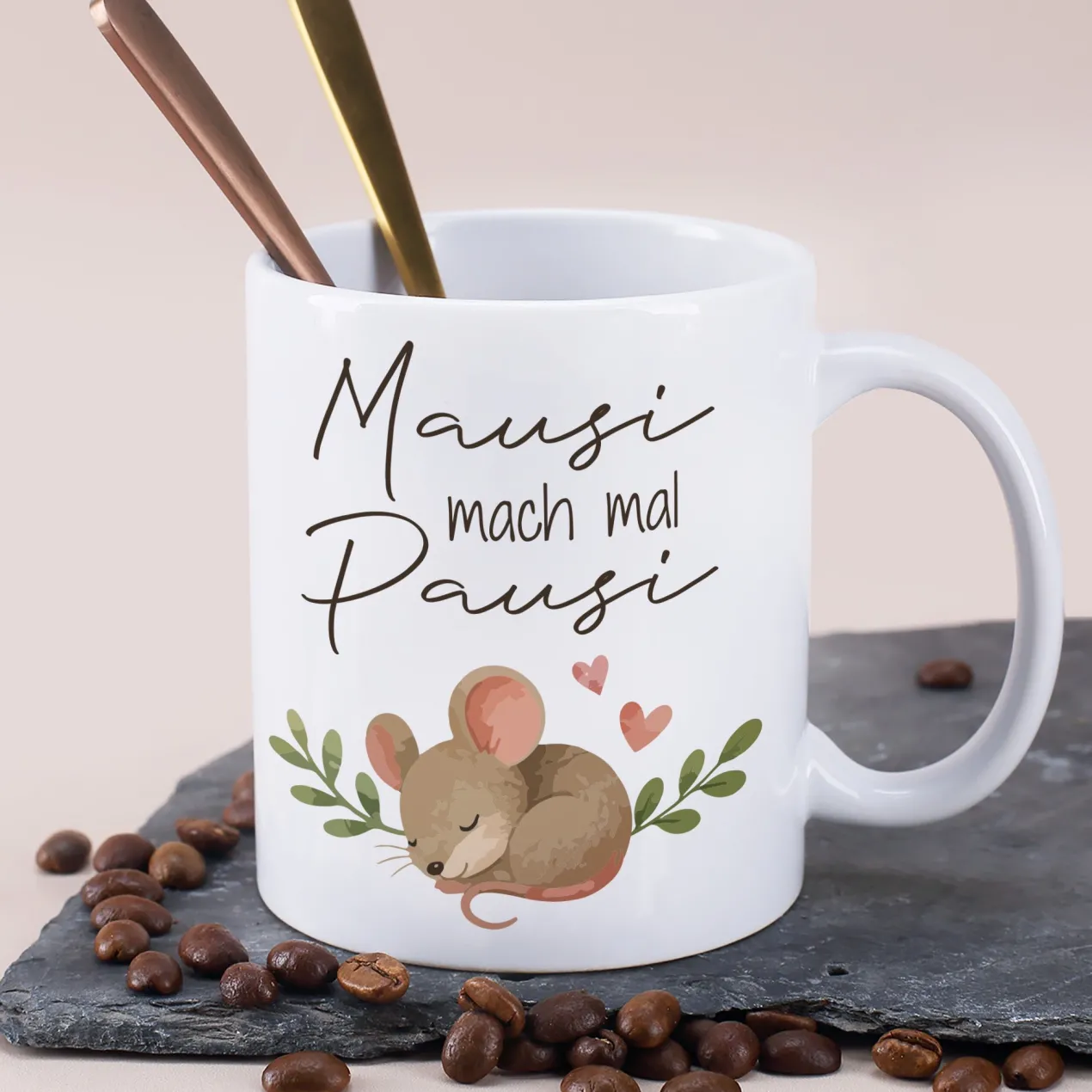 Lustige Tasse 'Mausi mach mal Pausi' mit Maus Motiv | Kaffeetasse als Geschenk für Frauen & Kollegin