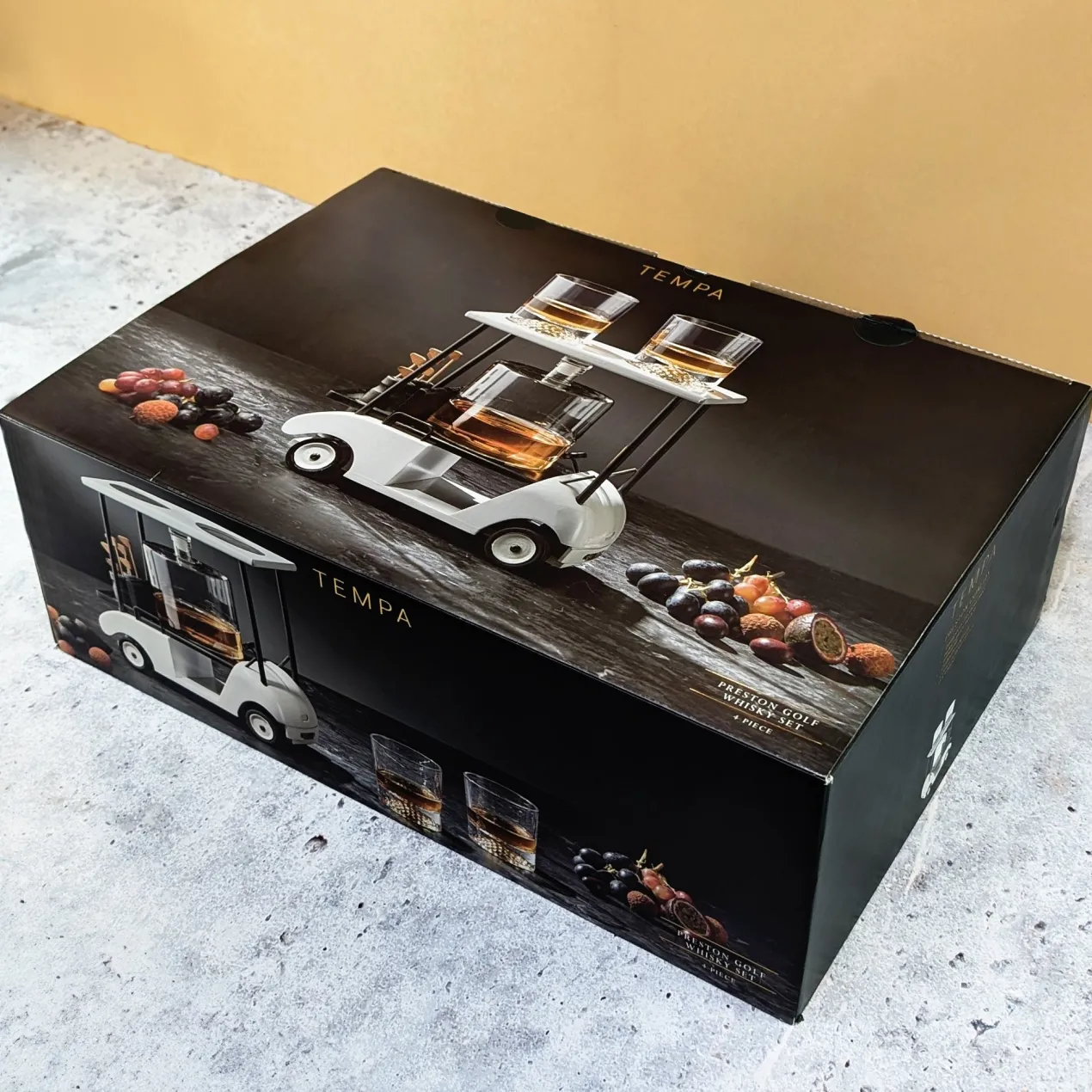 Luxus Whisky Dekantierset im Golfcart personalisiert mit Name und Wunschtext | Dekanter Set für Golfer