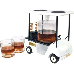 Luxus Whisky Dekantierset im Golfcart personalisiert mit Name und Wunschtext | Dekanter Set für Golfer